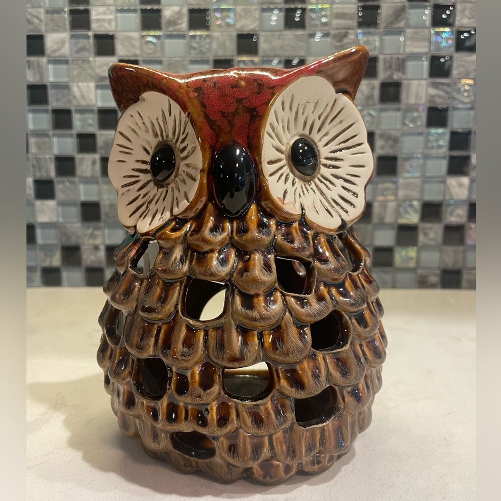 Vintage ceramic owl, luminary, lantern, votives, or tea lights.